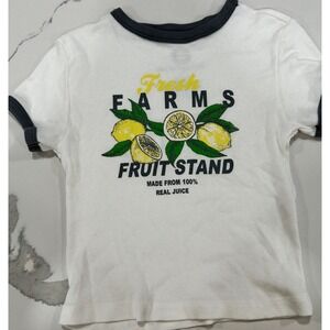 SOCIAL CULTURE White Ribbed Lemon Fruit Stand Graphic Tee Top Women's Size S